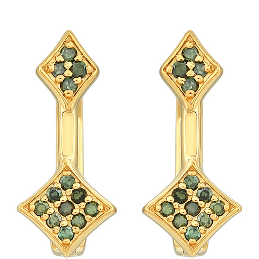 Cercei din Argint 925 Placat cu Aur ( 1.55 grame ) cu Diamant Verde 0.11 Carate