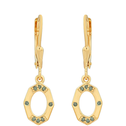 Cercei din Argint 925 Placat cu Aur ( 1.91 grame ) cu Diamant Verde 0.09 Carate
