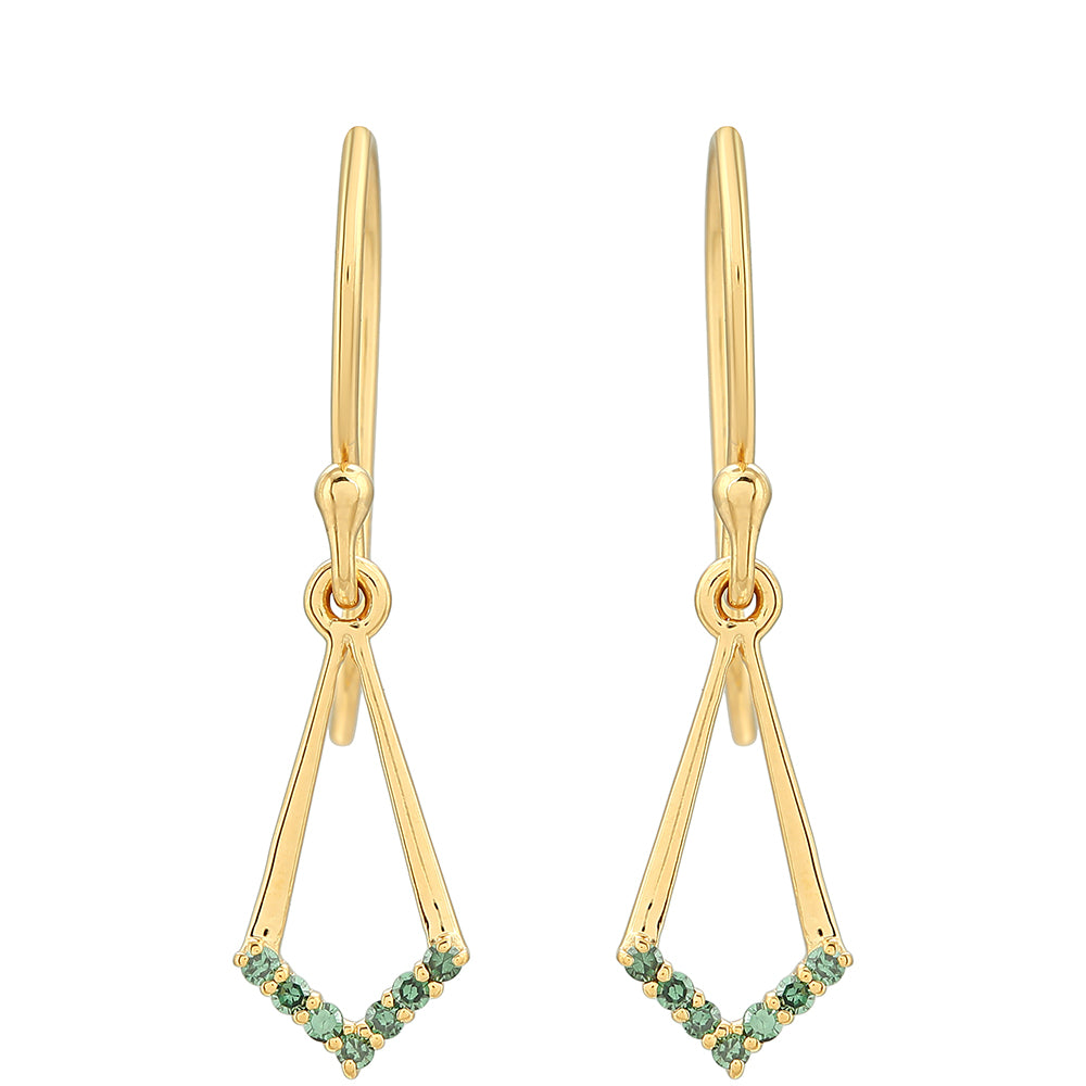 Cercei din Argint 925 Placat cu Aur ( 1.74 grame ) cu Diamant Verde 0.17 Carate