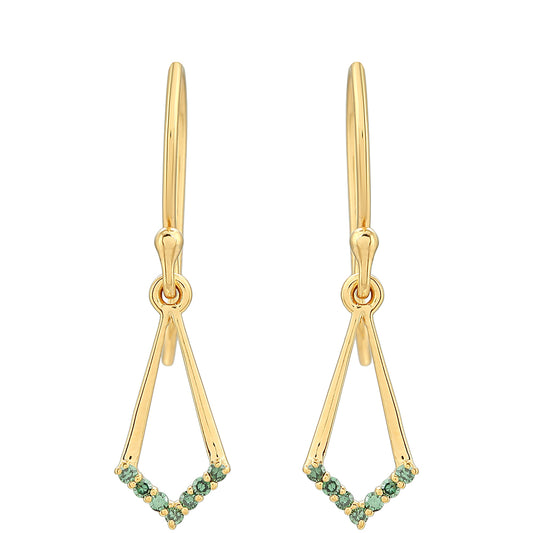 Cercei din Argint 925 Placat cu Aur ( 1.74 grame ) cu Diamant Verde 0.17 Carate