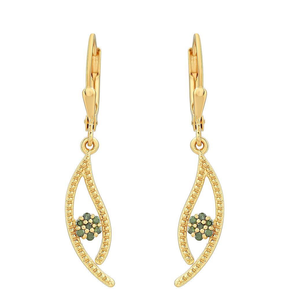Cercei din Argint 925 Placat cu Aur ( 2.61 grame ) cu Diamant Verde 0.12 Carate 1 