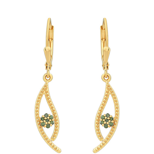 Cercei din Argint 925 Placat cu Aur ( 2.61 grame ) cu Diamant Verde 0.12 Carate
