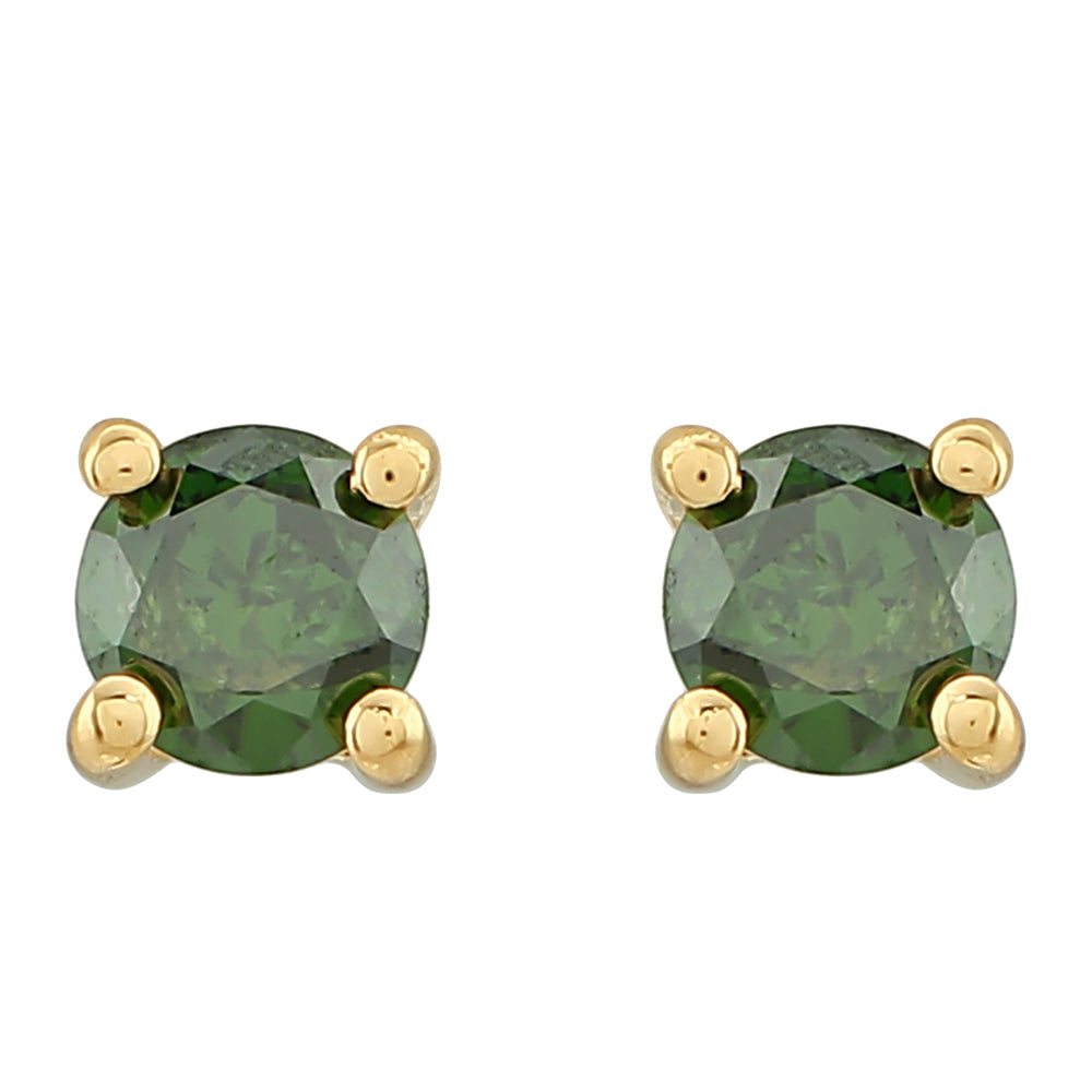 Cercei din Argint 925 Placat cu Aur ( 0.7 grame ) cu Diamant Verde 0.21 Carate 1 