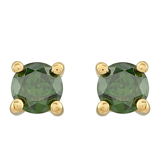 Cercei din Argint 925 Placat cu Aur ( 0.7 grame ) cu Diamant Verde 0.21 Carate