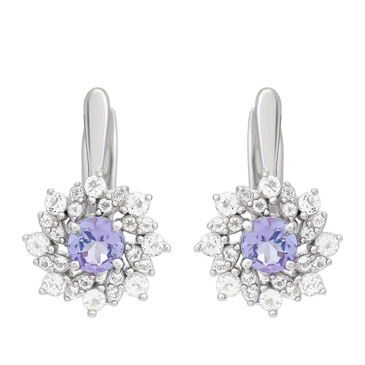 Cercei din Argint 925 ( 2.23 grame ) cu Tanzanit AAA și Topaz Alb 1.04 Carate