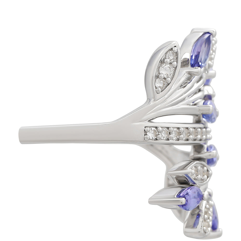 Inel din Argint 925 ( 3.98 grame ) cu Tanzanit AAA și Topaz Alb 1.24 Carate