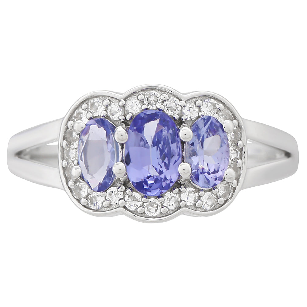 Inel din Argint 925 ( 2.3 grame ) cu Tanzanit AAA și Topaz Alb 1.17 Carate 1 