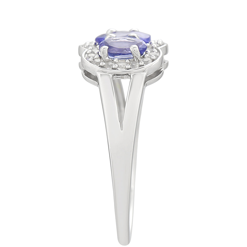 Inel din Argint 925 ( 2.3 grame ) cu Tanzanit AAA și Topaz Alb 1.17 Carate 3 