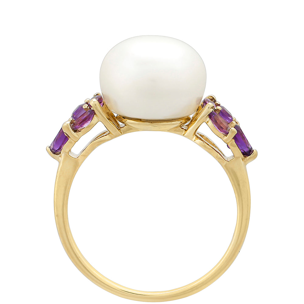 Inel din Aur de 9K ( 1.95 grame ) cu Ametist și Perlă de Apă Dulce Albă 7.79 Carate 4 