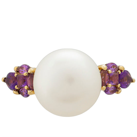 Inel din Aur de 9K ( 1.95 grame ) cu Ametist și Perlă de Apă Dulce Albă 7.79 Carate