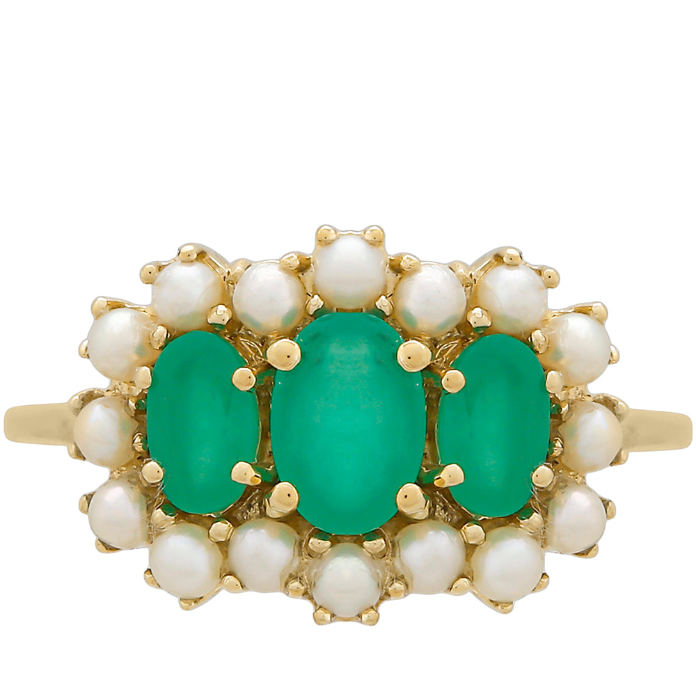 Inel din Aur de 9K ( 1.65 grame ) cu Smarald Brazilian și Perlă de Apă Dulce Albă 1.52 Carate