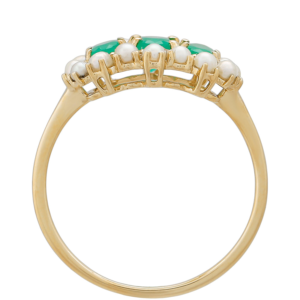 Inel din Aur de 9K ( 1.65 grame ) cu Smarald Brazilian și Perlă de Apă Dulce Albă 1.52 Carate 3 