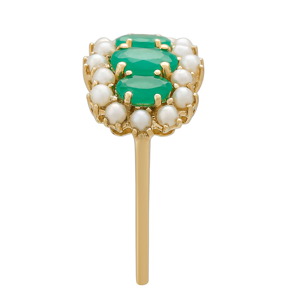 Inel din Aur de 9K ( 1.65 grame ) cu Smarald Brazilian și Perlă de Apă Dulce Albă 1.52 Carate