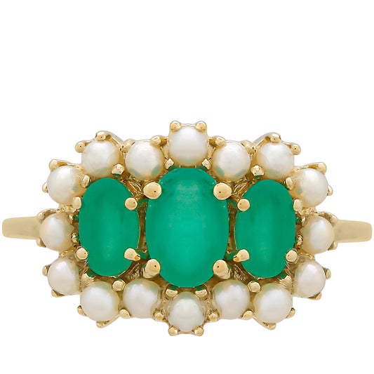 Inel din Aur de 9K ( 1.65 grame ) cu Smarald Brazilian și Perlă de Apă Dulce Albă 1.52 Carate