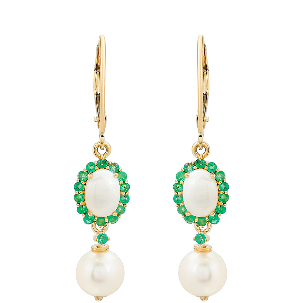 Cercei din Aur de 9K ( 1.94 grame ) cu Smarald Brazilian și Perlă de Apă Dulce Albă 7.46 Carate 1 