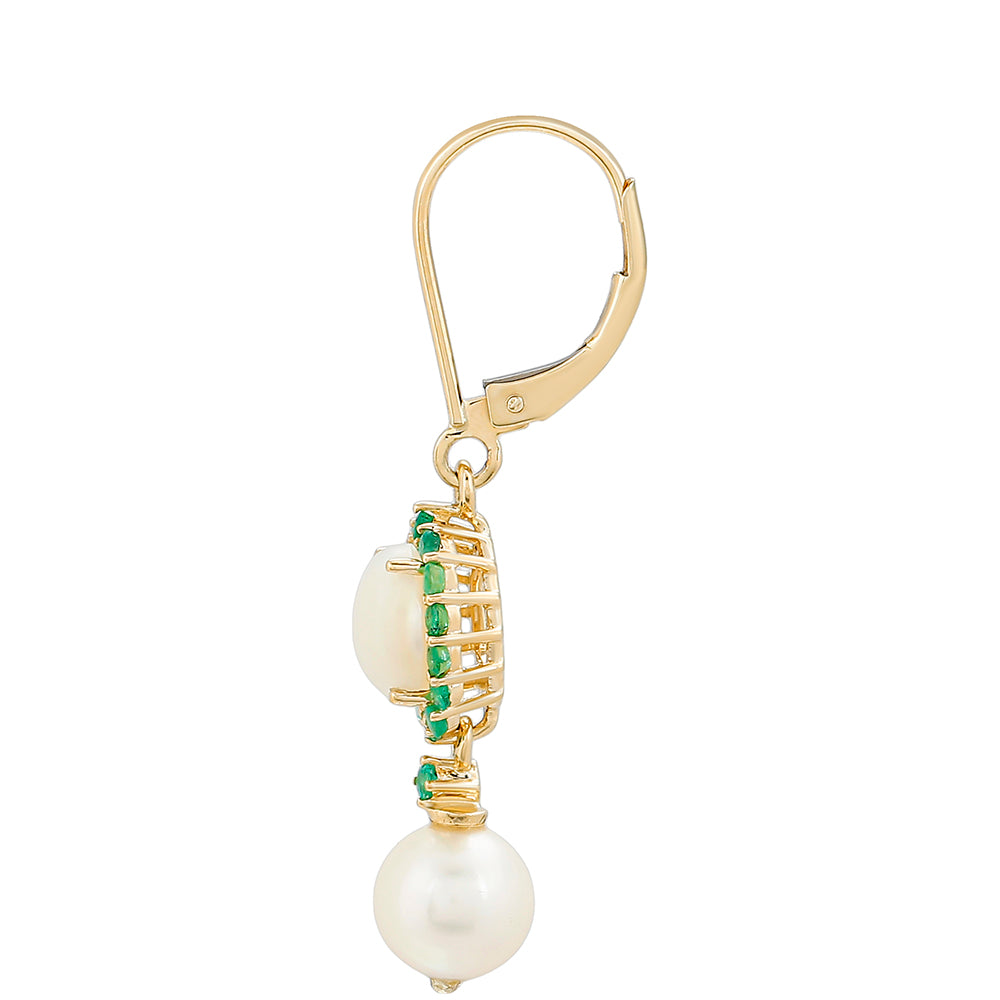 Cercei din Aur de 9K ( 1.94 grame ) cu Smarald Brazilian și Perlă de Apă Dulce Albă 7.46 Carate 2 