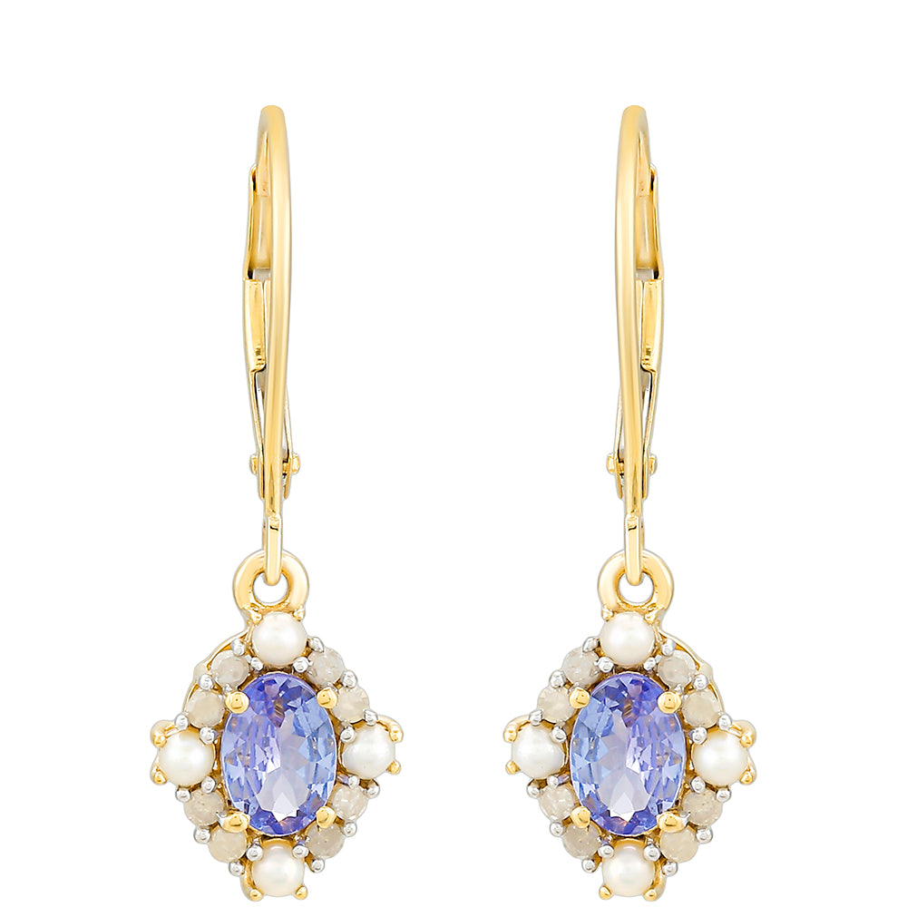 Cercei din Aur de 9K ( 1.78 grame ) cu Tanzanit și Diamant Alb 1.39 Carate