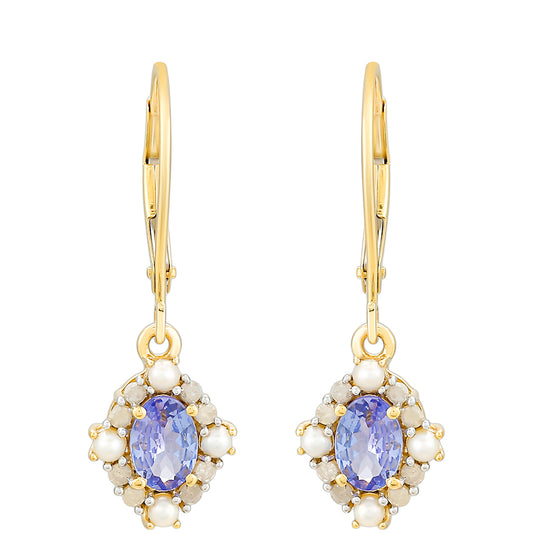 Cercei din Aur de 9K ( 1.78 grame ) cu Tanzanit și Diamant Alb 1.39 Carate