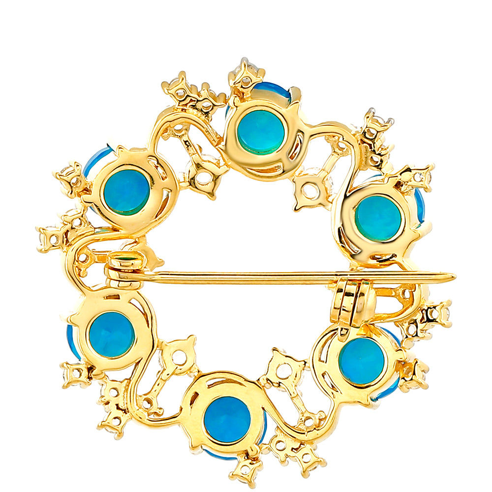 Broşă din Argint 925 Placat cu Aur ( 4.81 grame ) cu Opal Albastru Etiopian Paraiba și Topaz Alb 3.09 Carate 2 