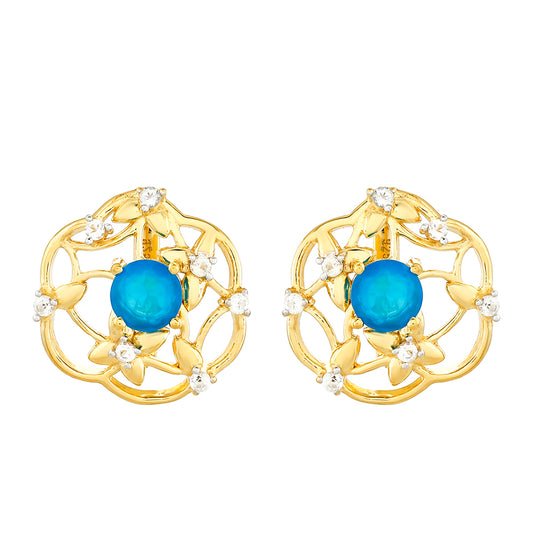 Cercei din Argint 925 Placat cu Aur ( 2.97 grame ) cu Opal Albastru Etiopian Paraiba și Topaz Alb 0.98 Carate