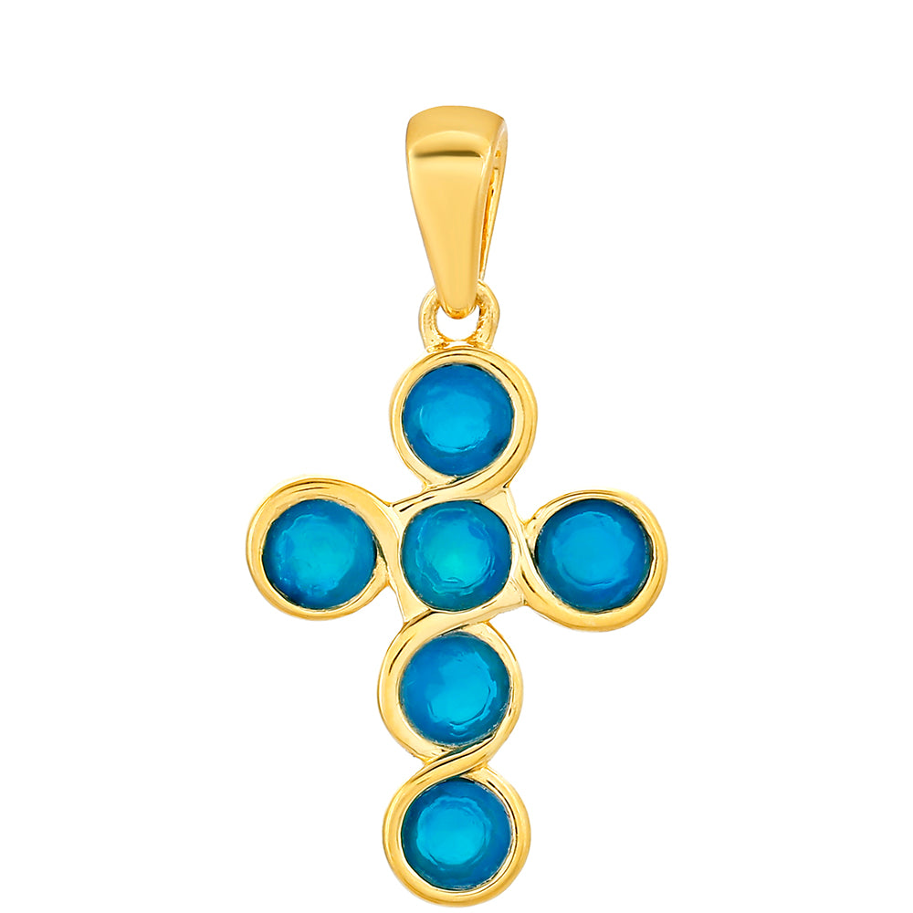 Cruce Pandantiv din Argint 925 Placat cu Aur ( 2.9 grame ) cu Opal Albastru Etiopian Paraiba 1.13 Carate 1 