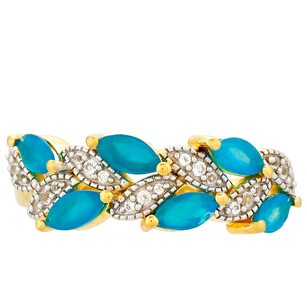 Inel din Argint 925 Placat cu Aur ( 2.53 grame ) cu Opal Albastru Etiopian Paraiba și Topaz Alb 0.65 Carate 1 