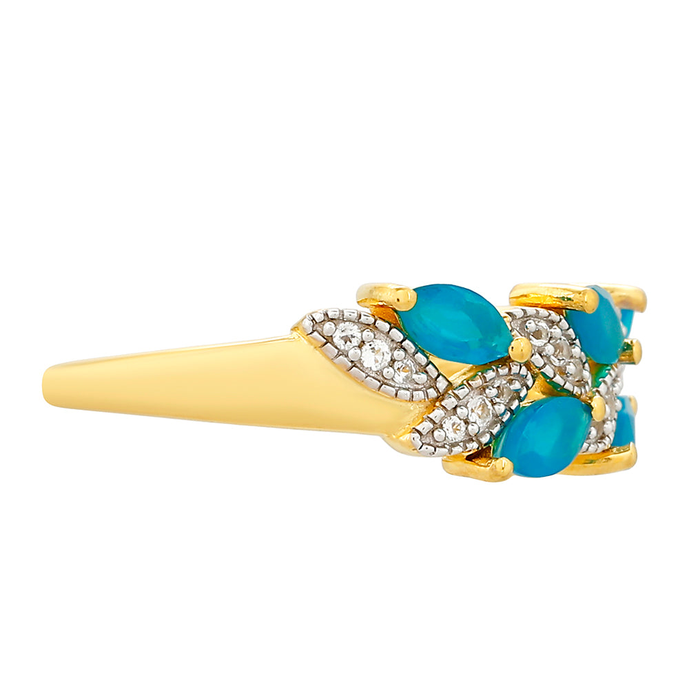 Inel din Argint 925 Placat cu Aur ( 2.53 grame ) cu Opal Albastru Etiopian Paraiba și Topaz Alb 0.65 Carate 2 