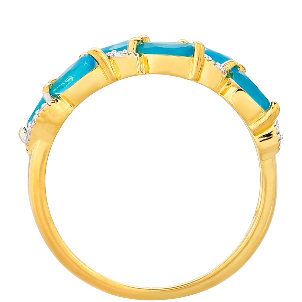 Inel din Argint 925 Placat cu Aur ( 2.53 grame ) cu Opal Albastru Etiopian Paraiba și Topaz Alb 0.65 Carate 4 