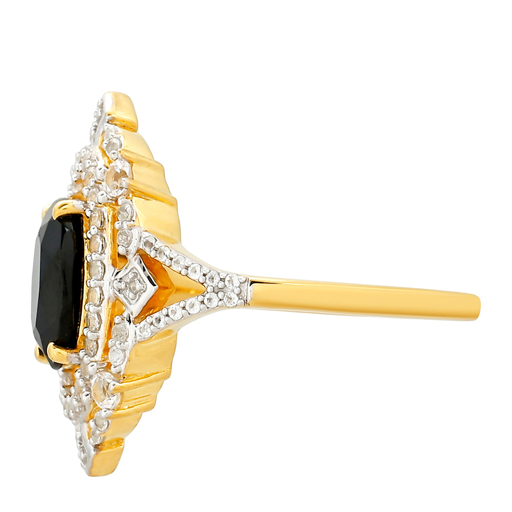 Inel din Argint 925 Placat cu Aur ( 3.48 grame ) cu Turmalină Neagră și Topaz Alb 2.07 Carate 2 