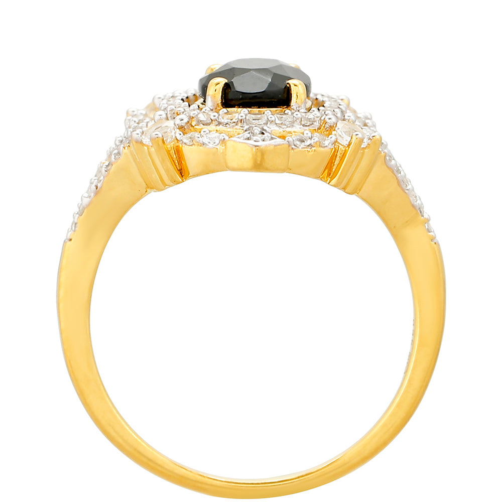 Inel din Argint 925 Placat cu Aur ( 3.48 grame ) cu Turmalină Neagră și Topaz Alb 2.07 Carate