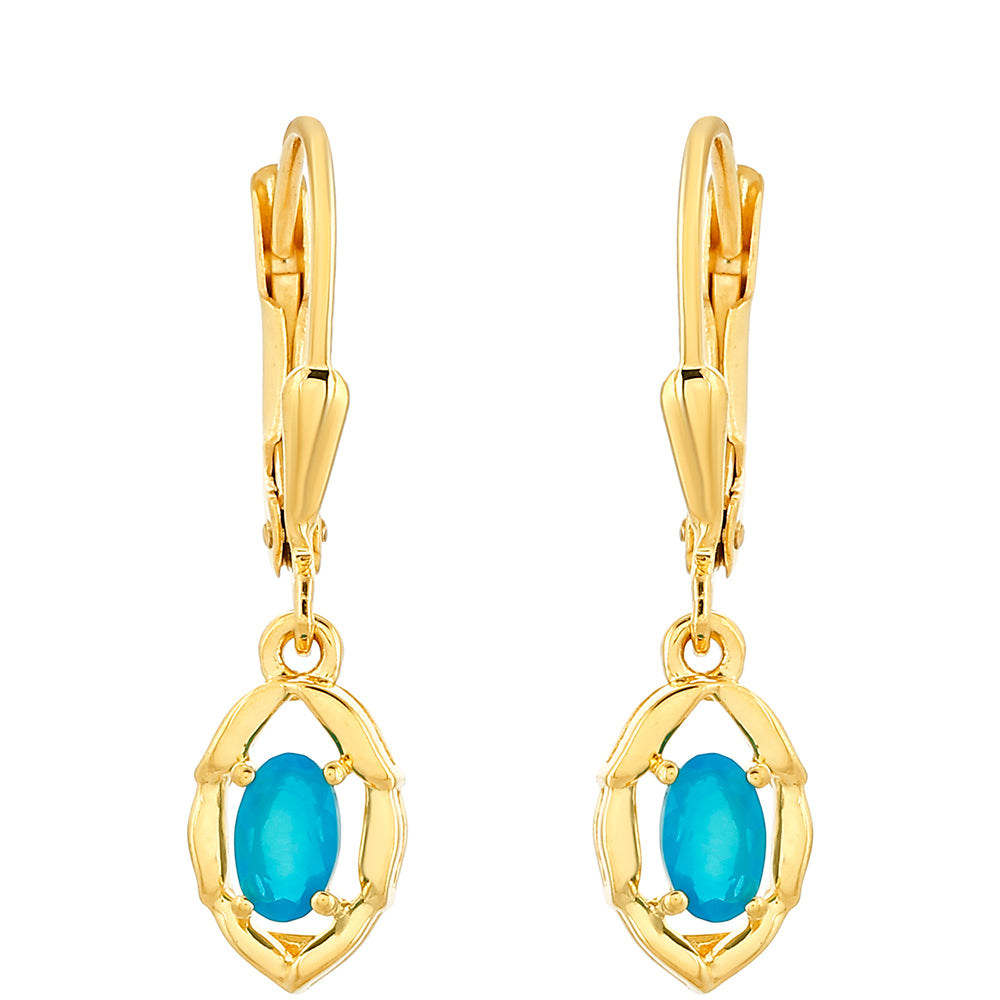 Cercei din Argint 925 Placat cu Aur ( 1.65 grame ) cu Opal Albastru Etiopian Paraiba 0.28 Carate 1 