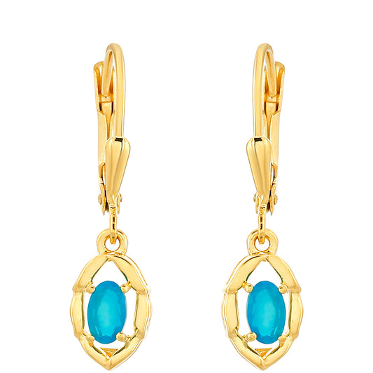 Cercei din Argint 925 Placat cu Aur ( 1.65 grame ) cu Opal Albastru Etiopian Paraiba 0.28 Carate