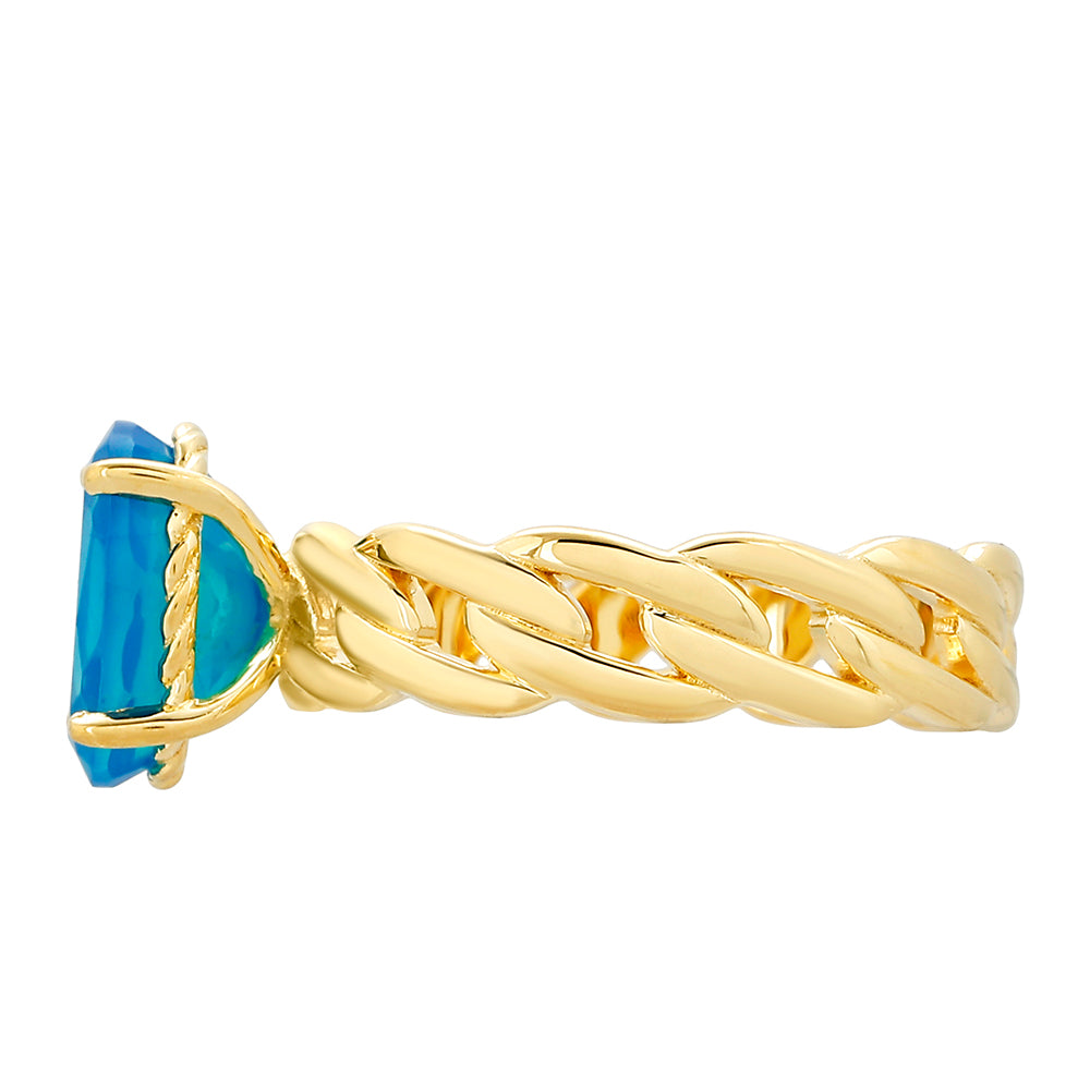 Inel din Argint 925 Placat cu Aur ( 3.43 grame ) cu Opal Albastru Etiopian Paraiba 1.55 Carate