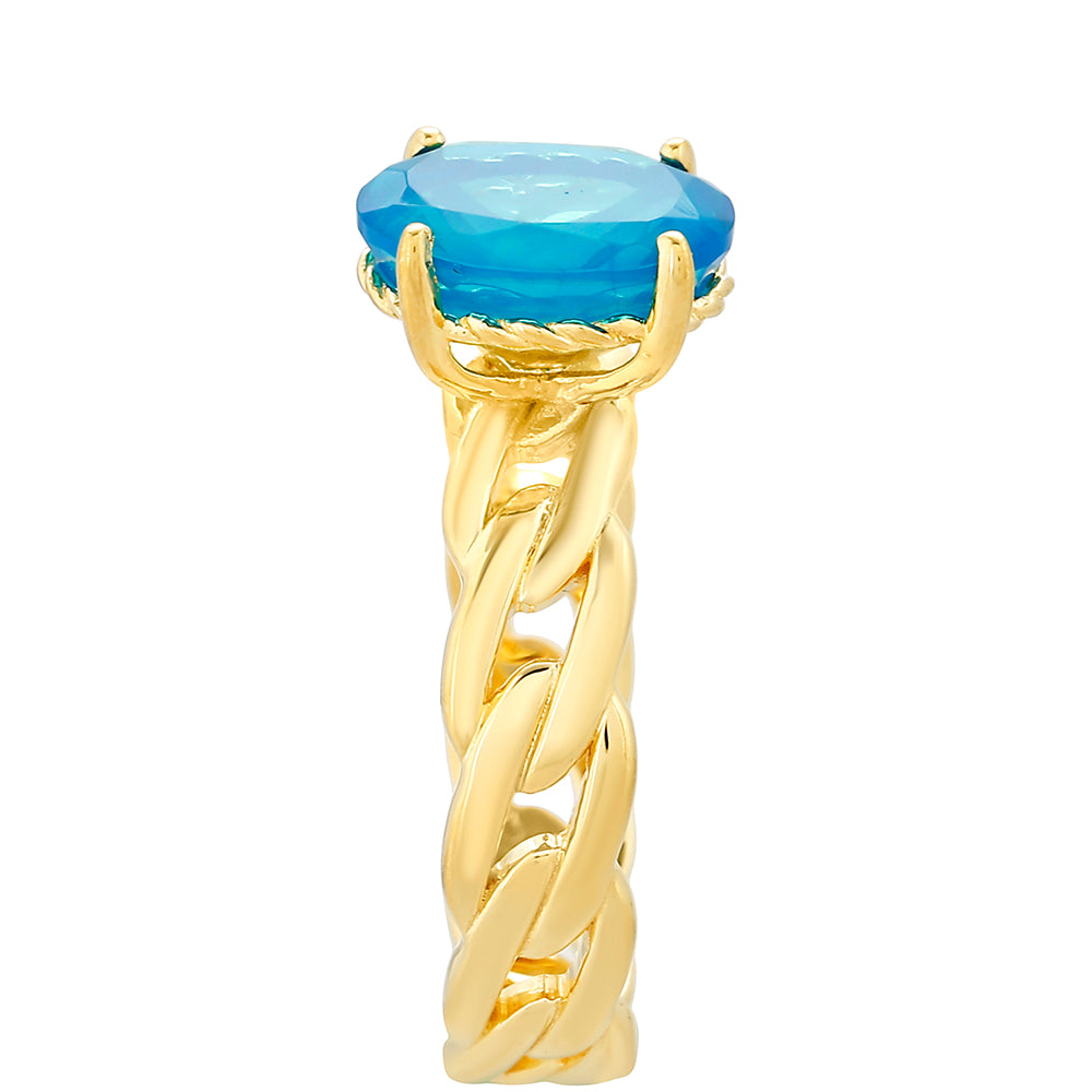 Inel din Argint 925 Placat cu Aur ( 3.43 grame ) cu Opal Albastru Etiopian Paraiba 1.55 Carate
