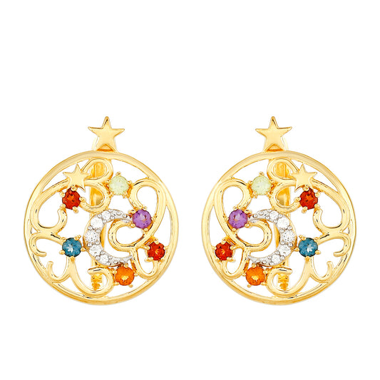 Cercei din Argint 925 Placat cu Aur ( 3.43 grame ) cu Ametist și Citrin 0.55 Carate