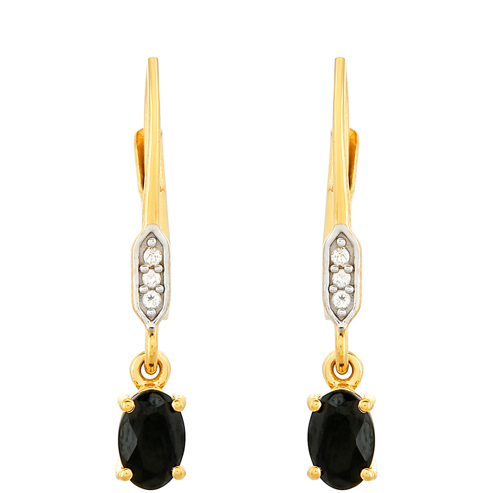 Cercei din Argint 925 Placat cu Aur ( 1.43 grame ) cu Turmalină Neagră și Topaz Alb 0.96 Carate 1 