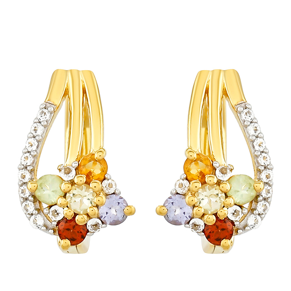 Cercei din Argint 925 Placat cu Aur ( 1.63 grame ) cu Tanzanit și Citrin 0.47 Carate