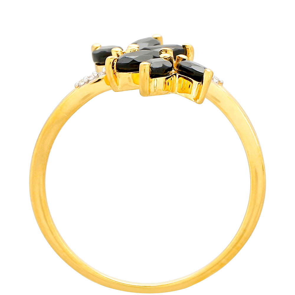 Inel din Argint 925 Placat cu Aur ( 1.51 grame ) cu Turmalină Neagră și Topaz Alb 1.09 Carate 4 