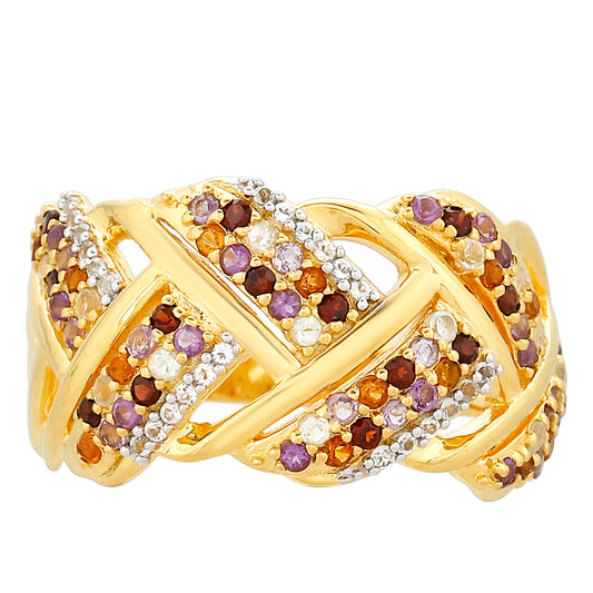 Inel din Argint 925 Placat cu Aur ( 4.96 grame ) cu Ametist și Citrin Madeira 0.8 Carate