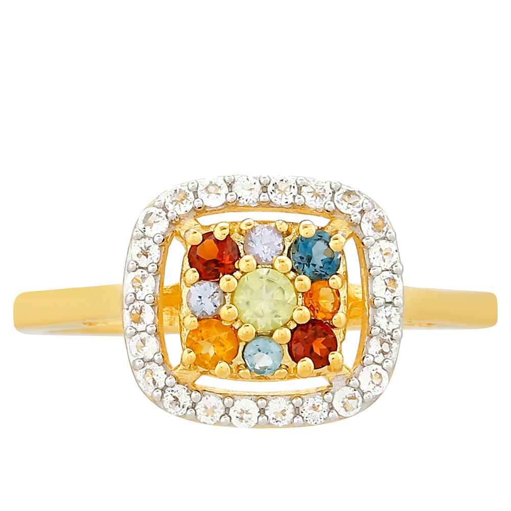 Inel din Argint 925 Placat cu Aur ( 1.97 grame ) cu Tanzanit și Citrin Madeira 0.53 Carate