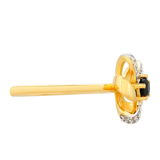 Inel din Argint 925 Placat cu Aur ( 2.58 grame ) cu Turmalină Neagră și Topaz Alb 0.31 Carate