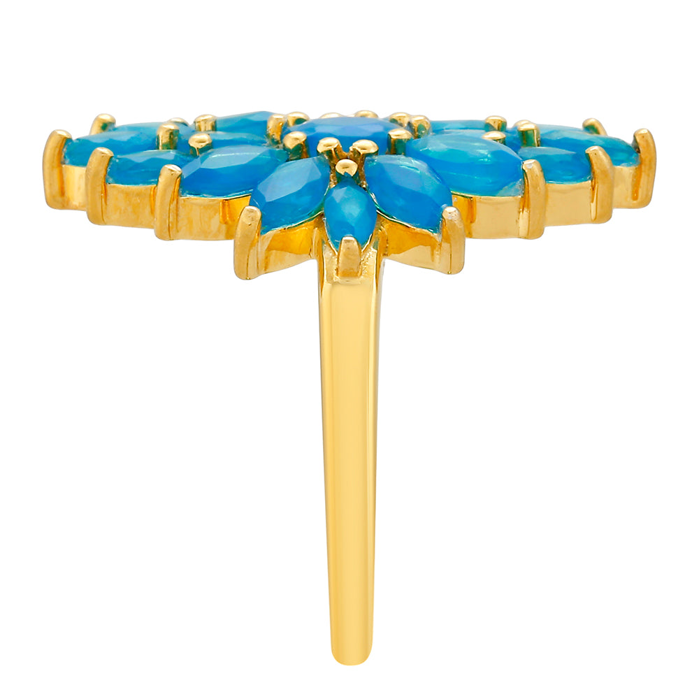 Inel din Argint 925 Placat cu Aur ( 3.27 grame ) cu Opal Albastru Etiopian Paraiba 1.32 Carate 3 