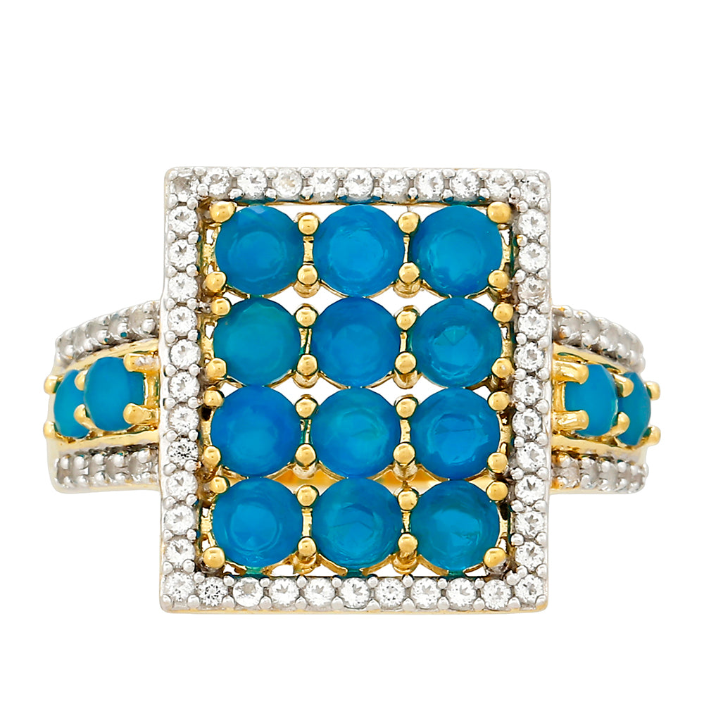 Inel din Argint 925 Placat cu Aur ( 4.55 grame ) cu Opal Albastru Etiopian Paraiba și Topaz Alb 1.38 Carate