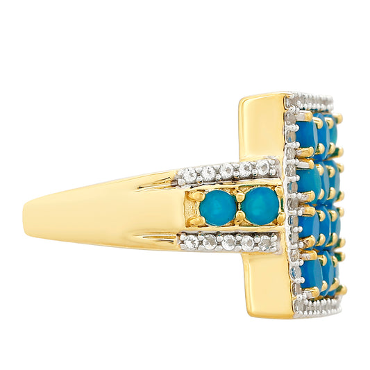 Inel din Argint 925 Placat cu Aur ( 4.55 grame ) cu Opal Albastru Etiopian Paraiba și Topaz Alb 1.38 Carate