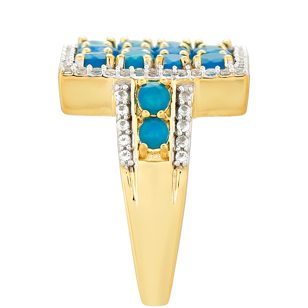 Inel din Argint 925 Placat cu Aur ( 4.55 grame ) cu Opal Albastru Etiopian Paraiba și Topaz Alb 1.38 Carate 3 