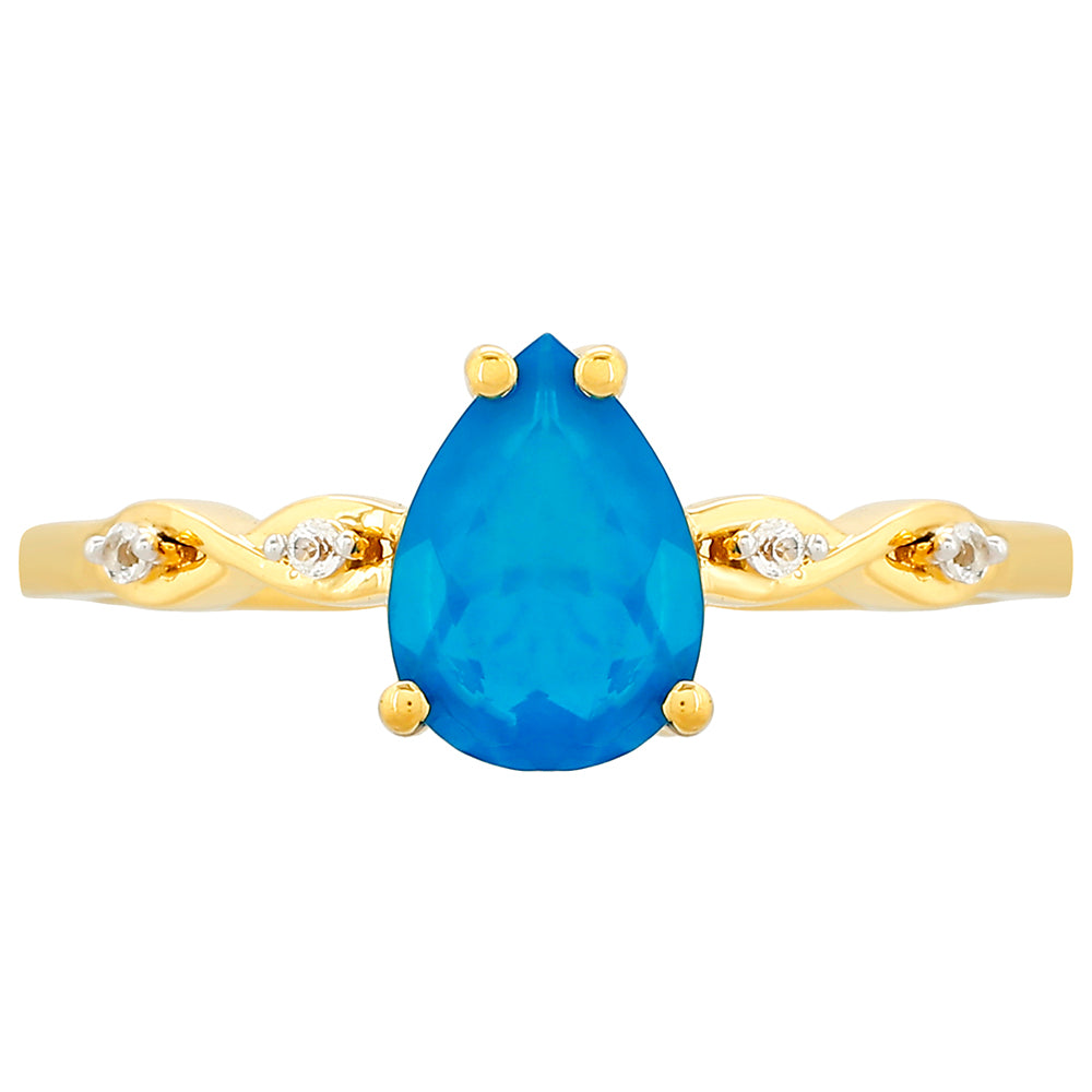Inel din Argint 925 Placat cu Aur ( 1.86 grame ) cu Opal Albastru Etiopian Paraiba și Topaz Alb 0.82 Carate