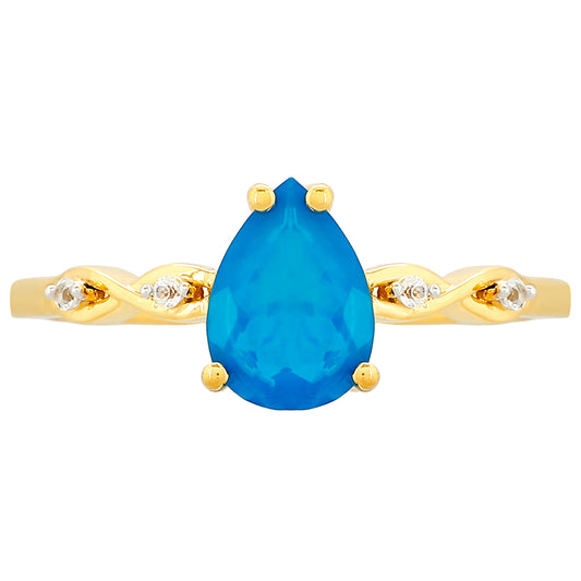 Inel din Argint 925 Placat cu Aur ( 1.86 grame ) cu Opal Albastru Etiopian Paraiba și Topaz Alb 0.82 Carate