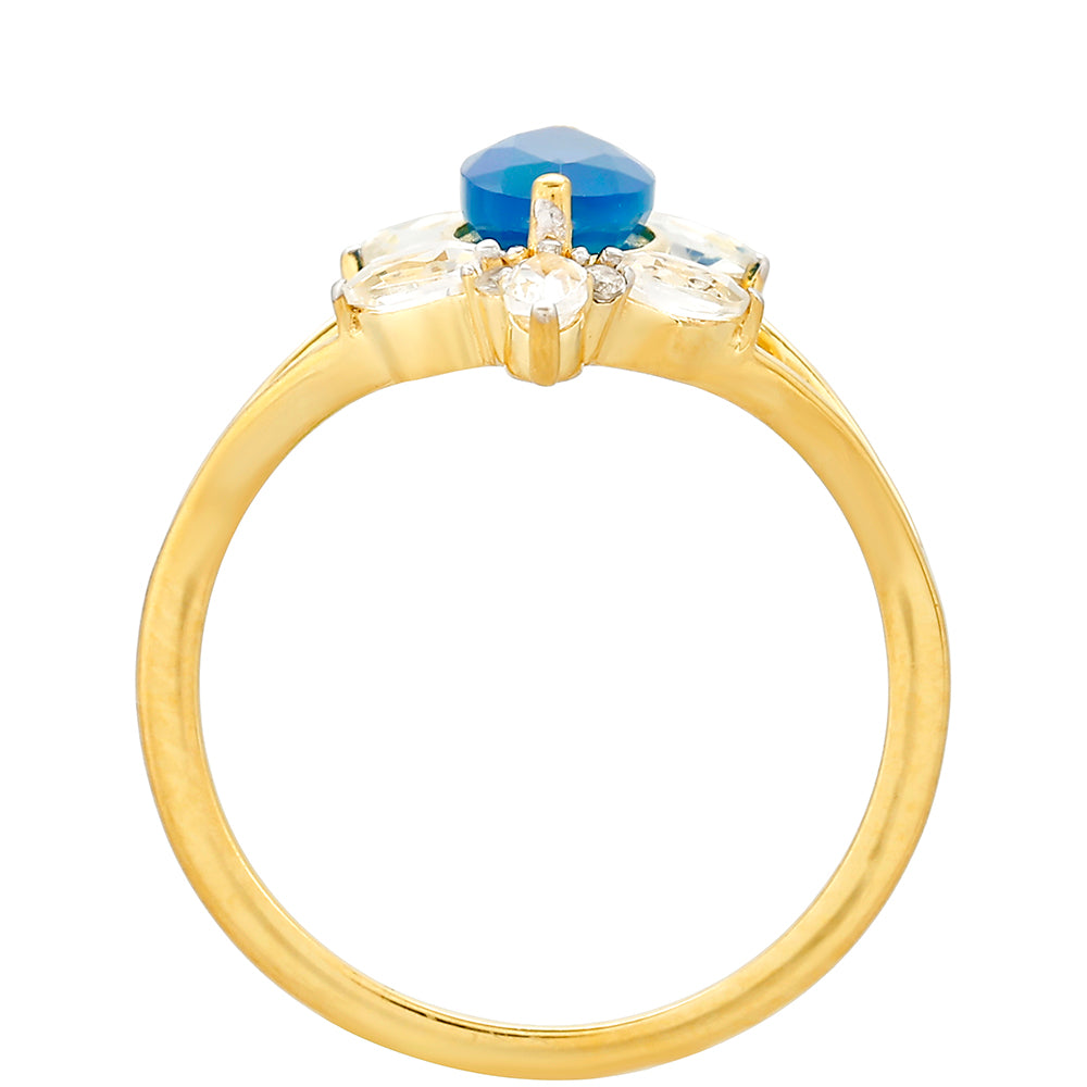 Inel din Argint 925 Placat cu Aur ( 2.32 grame ) cu Opal Albastru Etiopian Paraiba și Topaz Alb 1.24 Carate