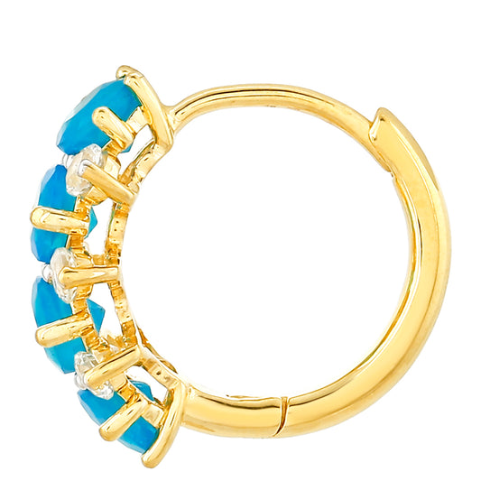 Cercei din Argint 925 Placat cu Aur ( 2.25 grame ) cu Opal Albastru Etiopian Paraiba și Topaz Alb 1.84 Carate