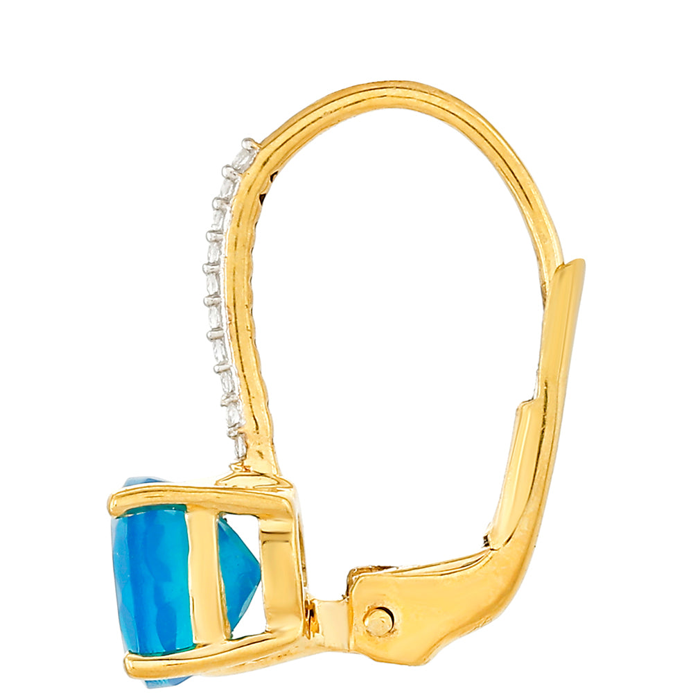 Cercei din Argint 925 Placat cu Aur ( 1.44 grame ) cu Opal Albastru Etiopian Paraiba și Topaz Alb 1.35 Carate